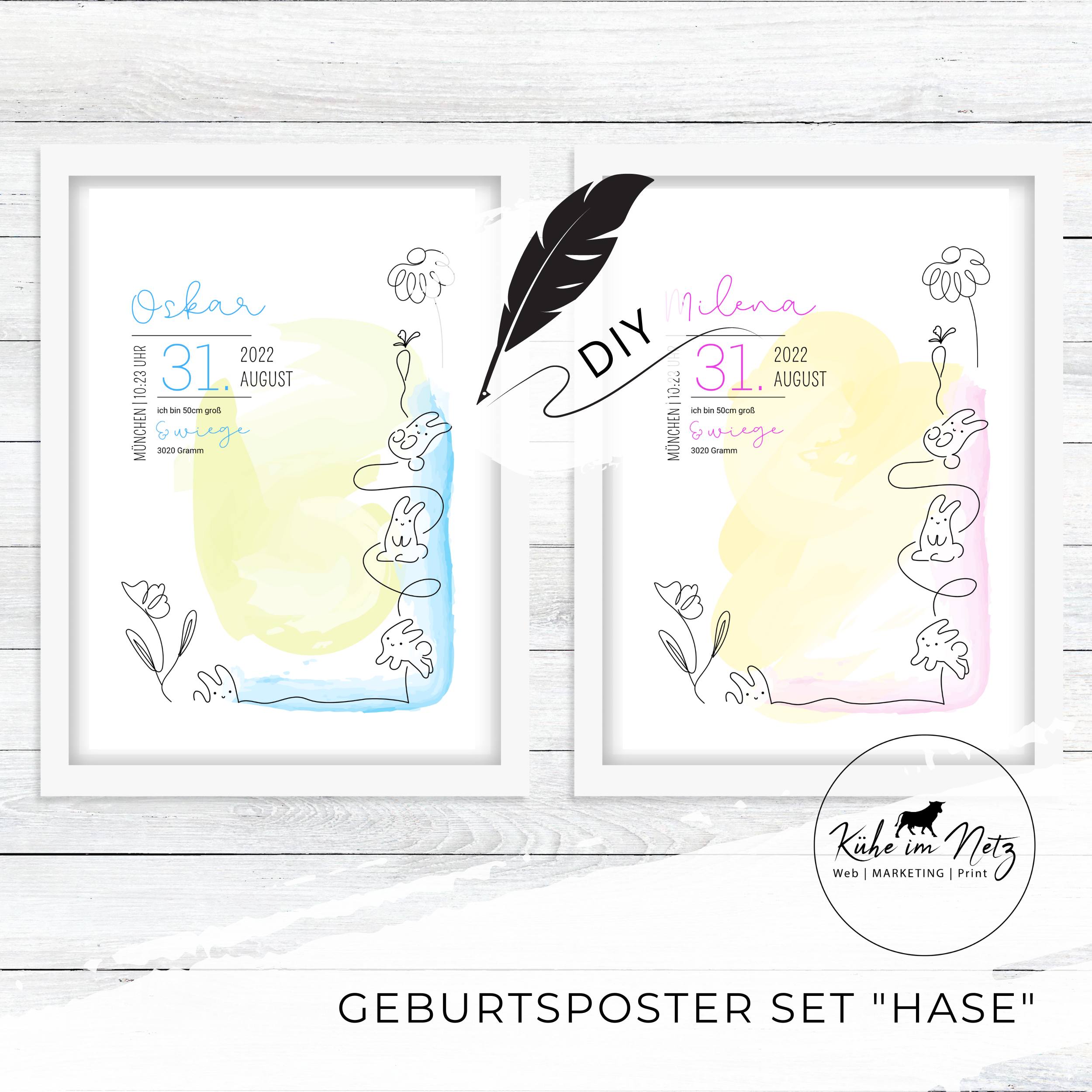 Geburtsposter Set "Hase" ***PERSONALISIERT*** – Bild 2