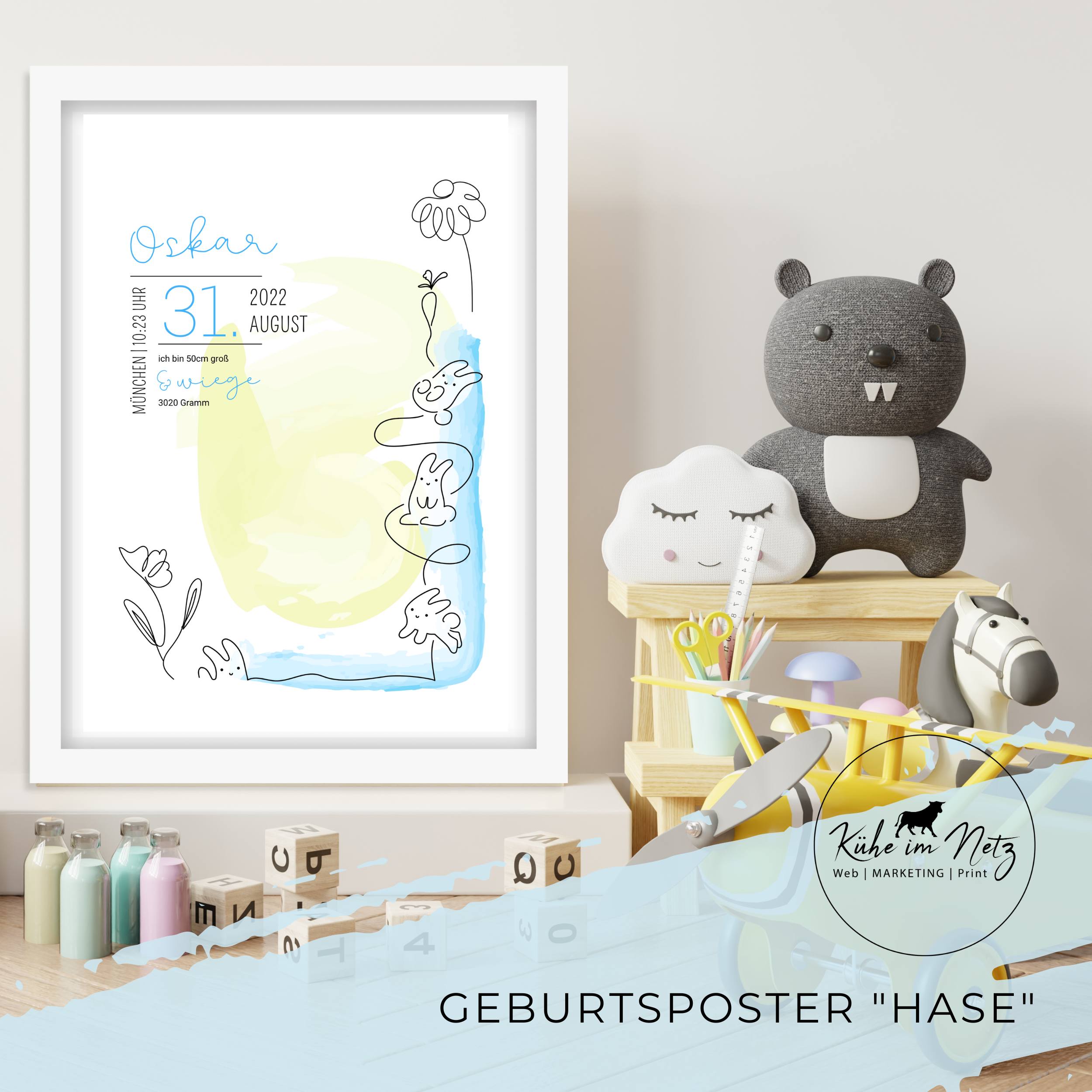 Geburtsposter "Hase" Mädchen ***PERSONALISIERT*** – Bild 3