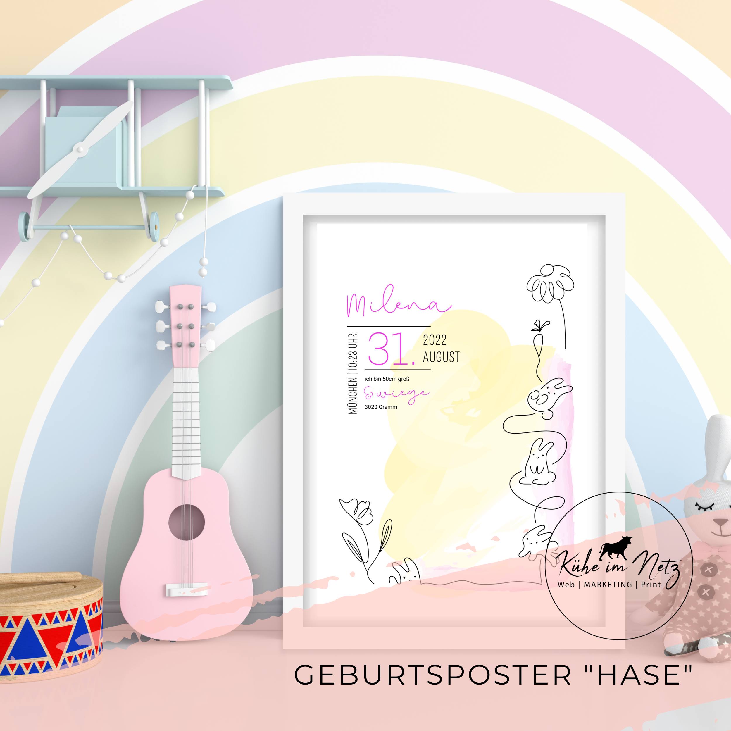 Geburtsposter "Hase" Mädchen ***PERSONALISIERT*** – Bild 2