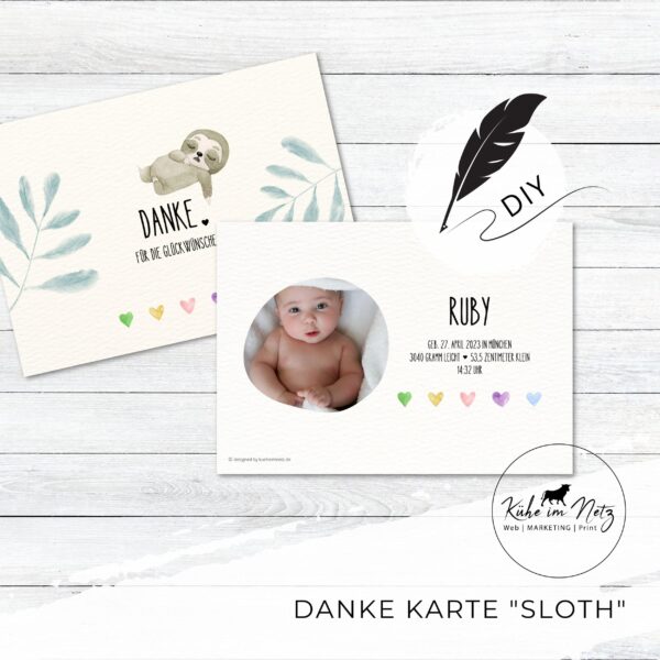 Baby Danke Karte "Sloth" ***PERSONALISIERT*** – Bild 2