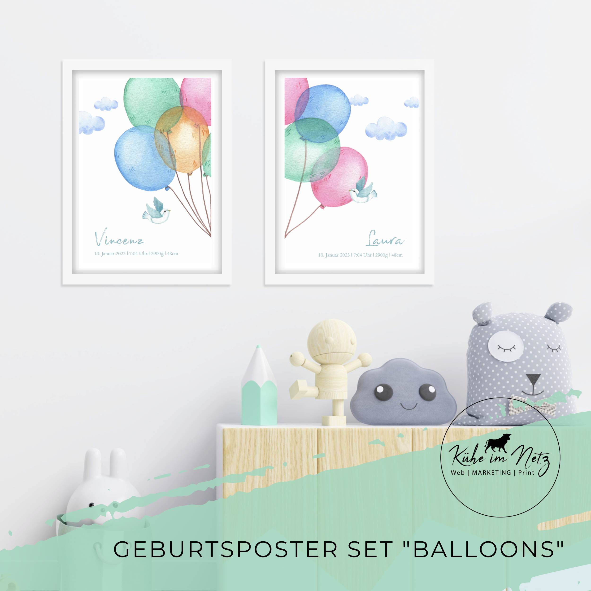 Geburtsposter Set "Balloons" ***PERSONALISIERT***