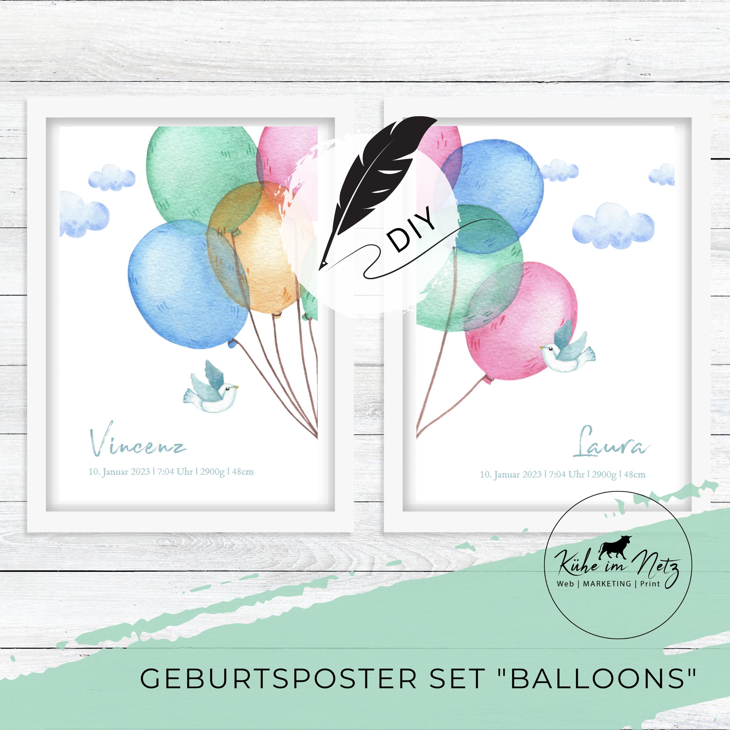 Geburtsposter Set "Balloons" ***PERSONALISIERT*** – Bild 2