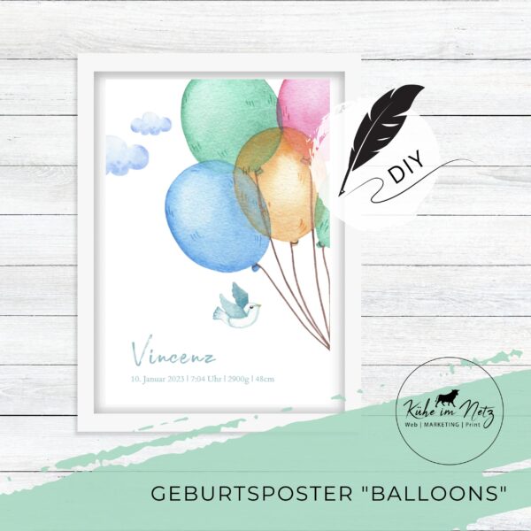 Geburtsposter "Balloons" ***PERSONALISIERT***