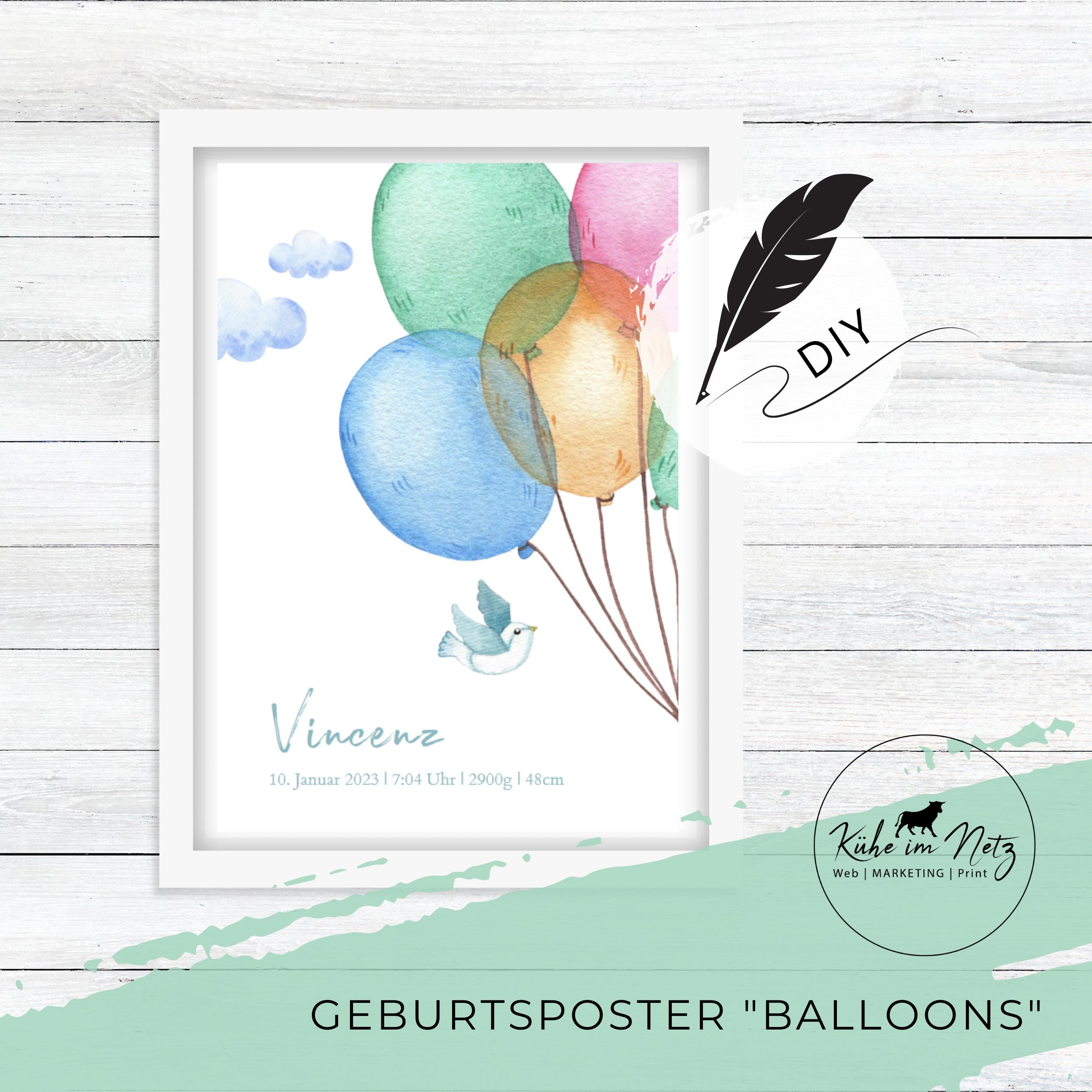 Geburtsposter "Balloons" ***PERSONALISIERT***