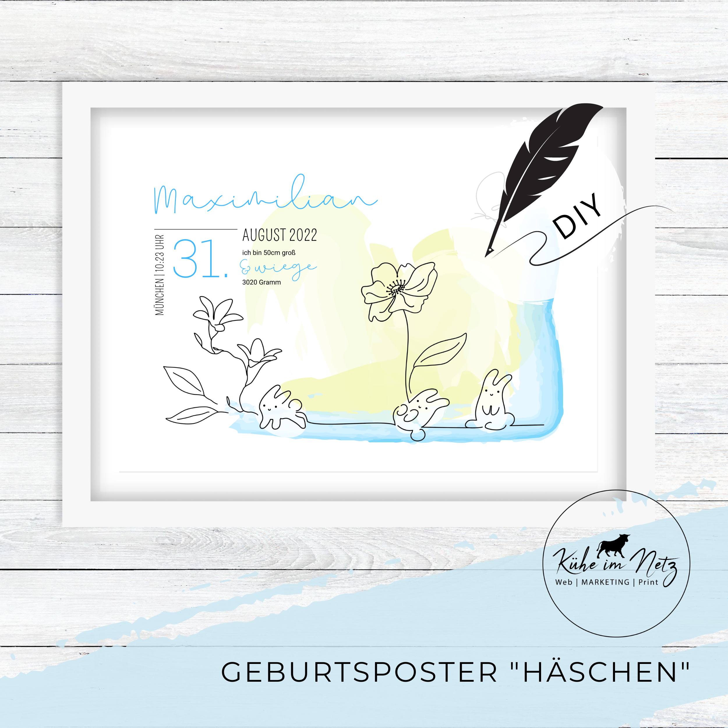 Geburtsposter "Häschen" Junge ***PERSONALISIERT***