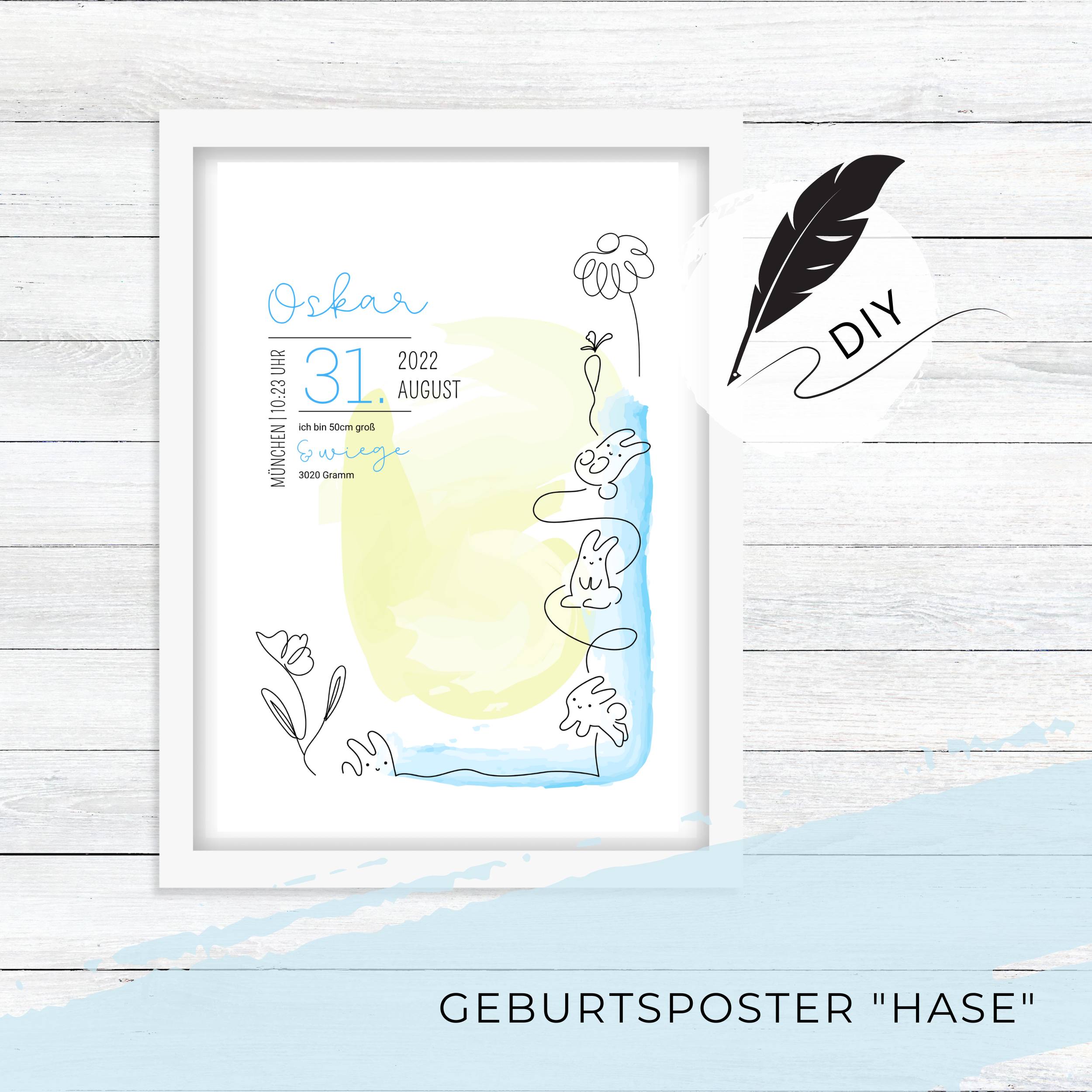 Geburtsposter "Hase" Junge ***PERSONALISIERT***
