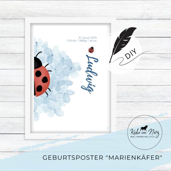 Geburtsposter "Marienkäfer" ***PERSONALISIERT***