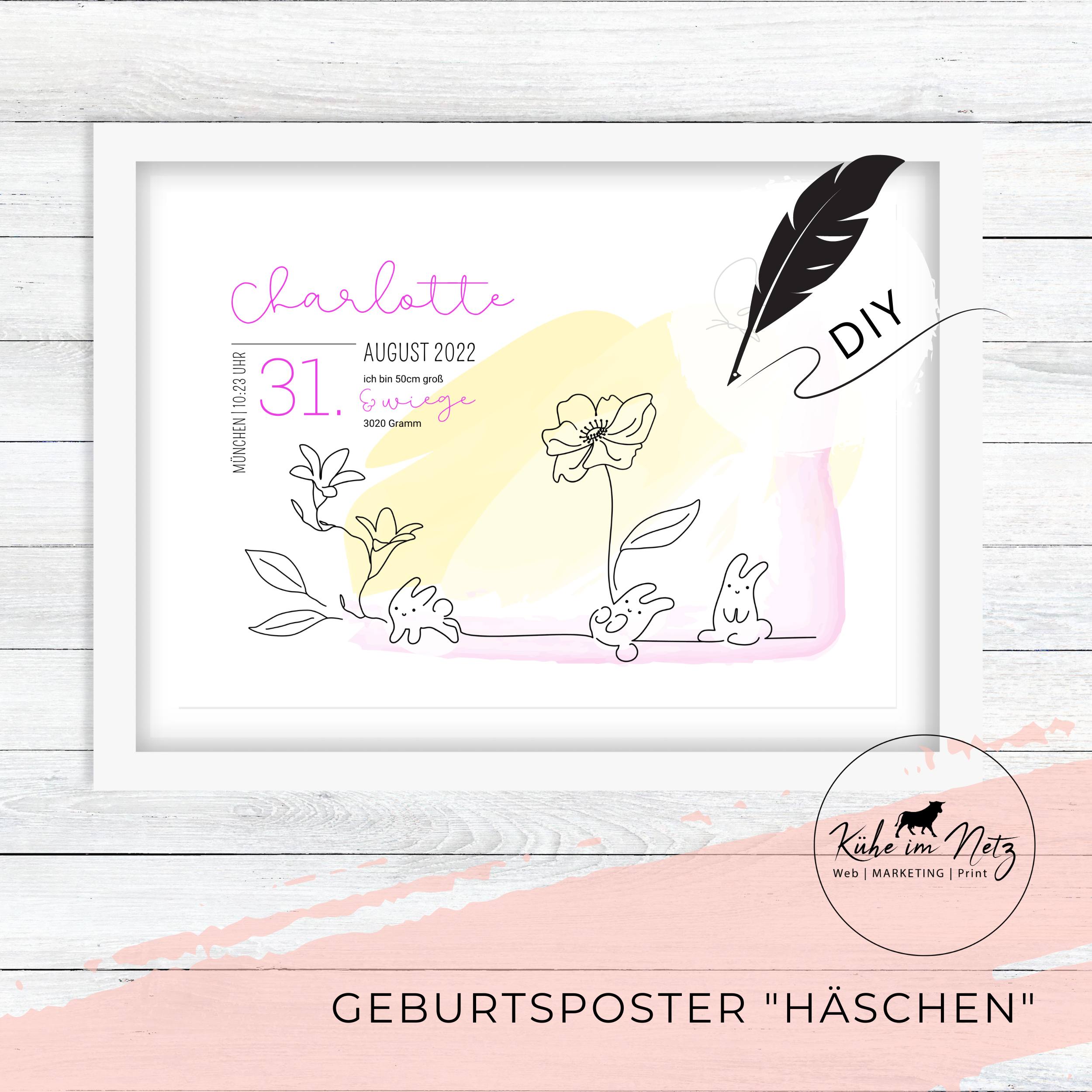 Geburtsposter "Häschen" Mädchen ***PERSONALISIERT***
