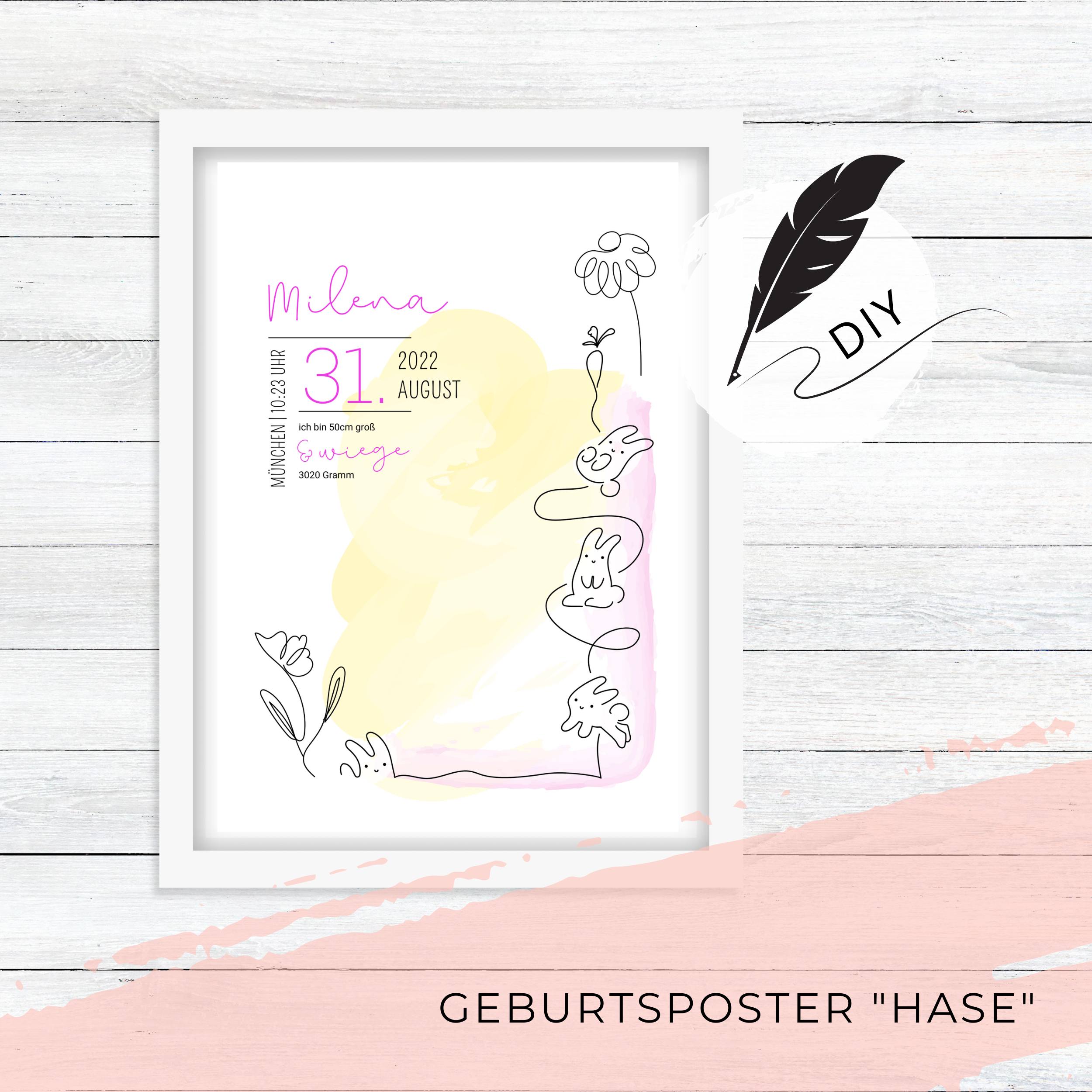 Geburtsposter "Hase" Mädchen ***PERSONALISIERT***