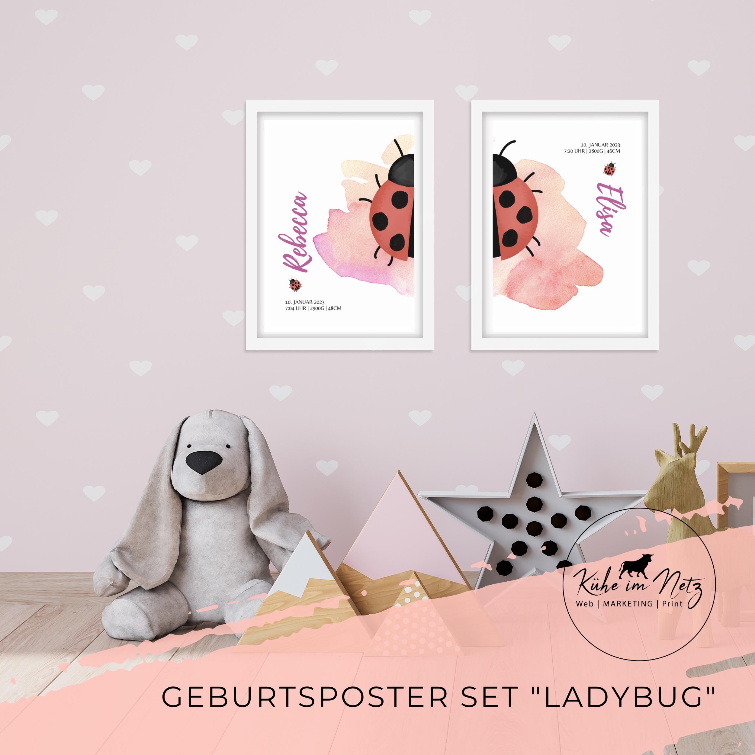 Geburtsposter Set "Ladybug" ***PERSONALISIERT***