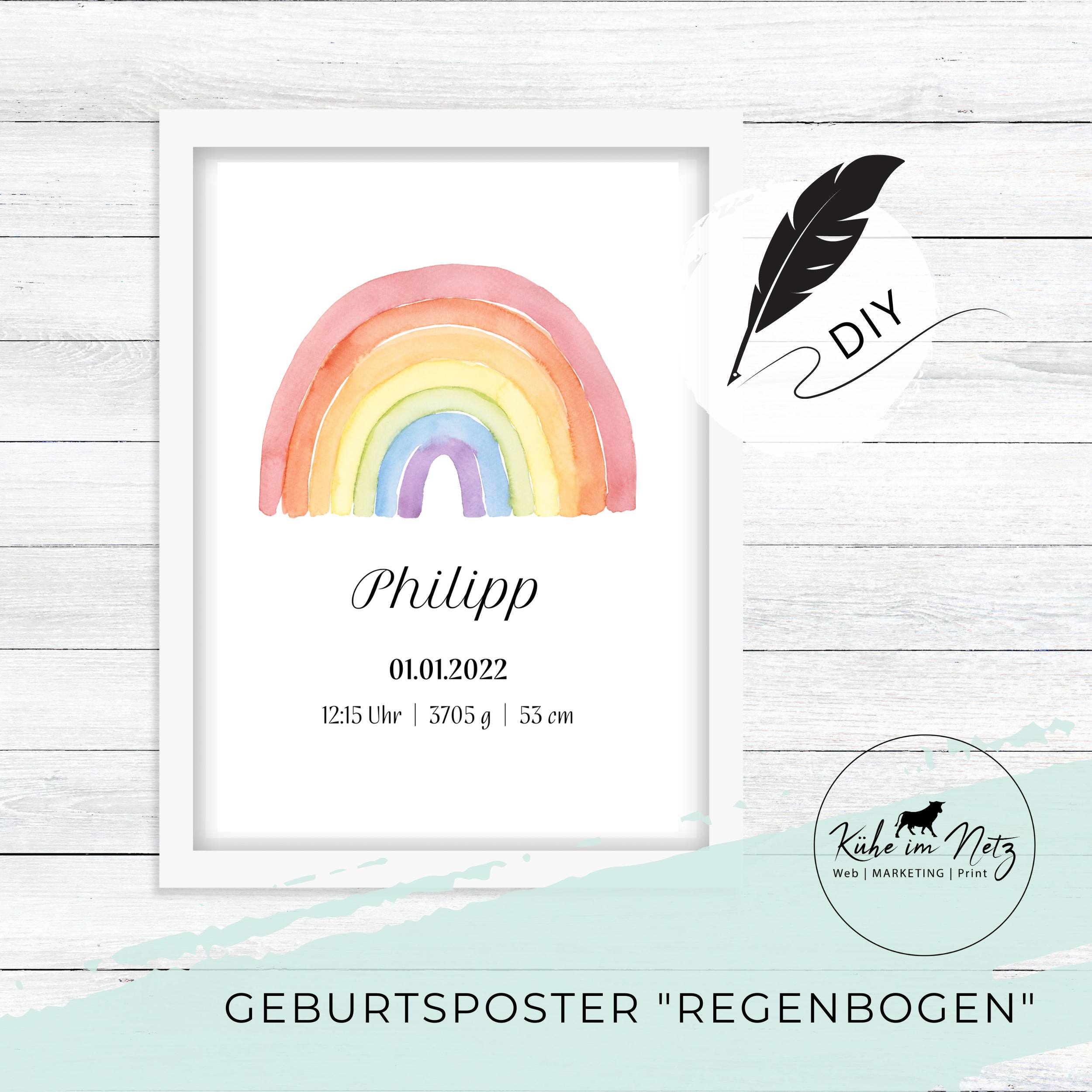 Geburtsposter "Regenbogen" ***PERSONALISIERT***