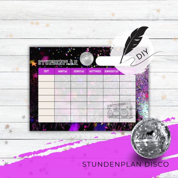Stundenplan "Disco" | Personalisierbare Druckvorlage | Sofortdownload