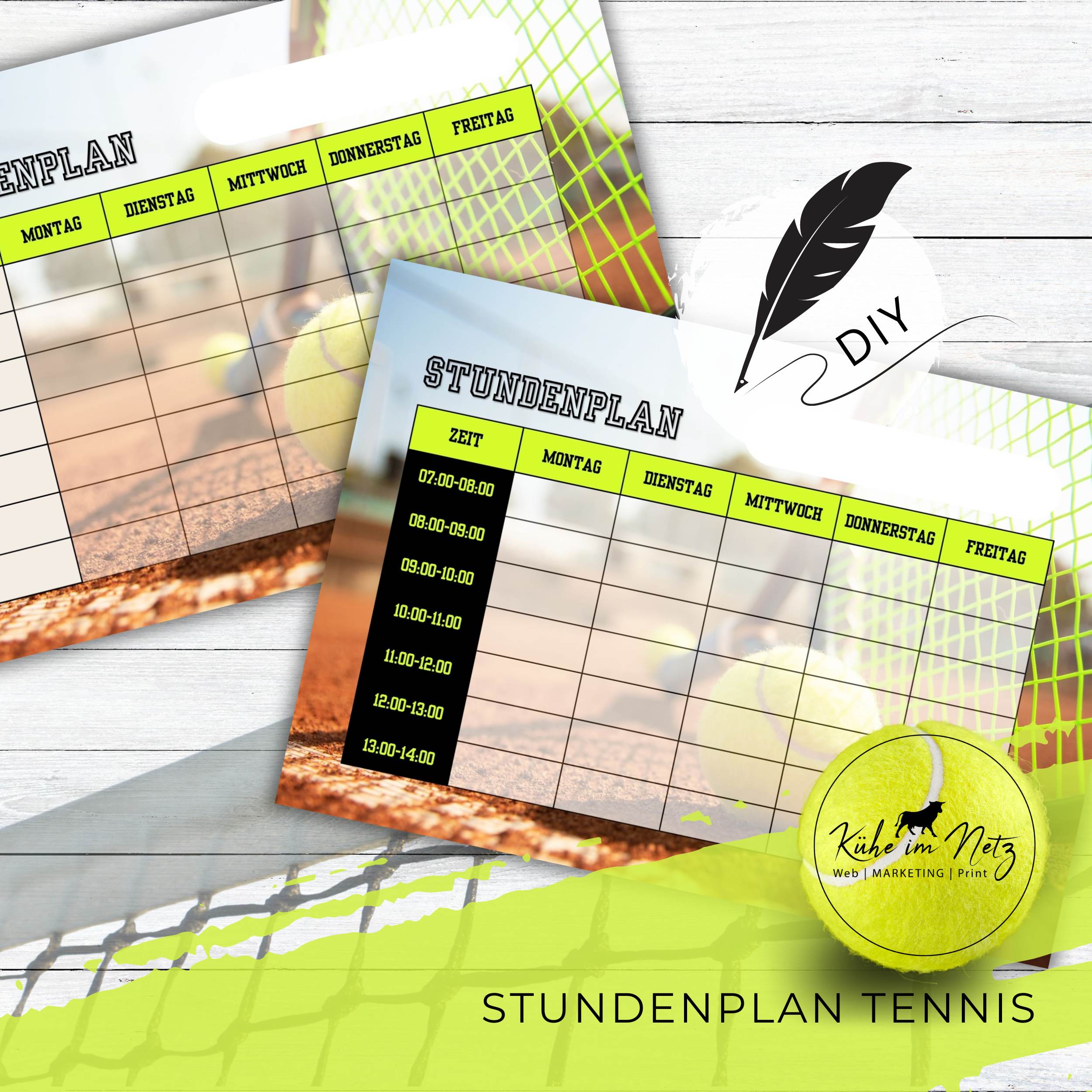Stundenplan "Tennis" | Personalisierbare Druckvorlage | Sofortdownload