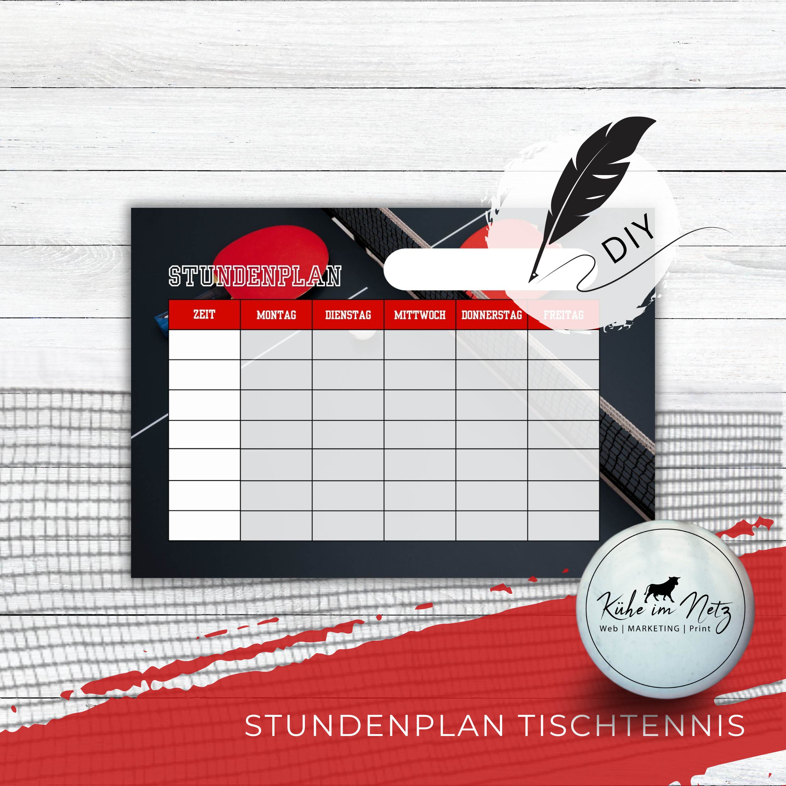 Stundenplan "Tischtennis" | Personalisierbare Druckvorlage | Sofortdownload