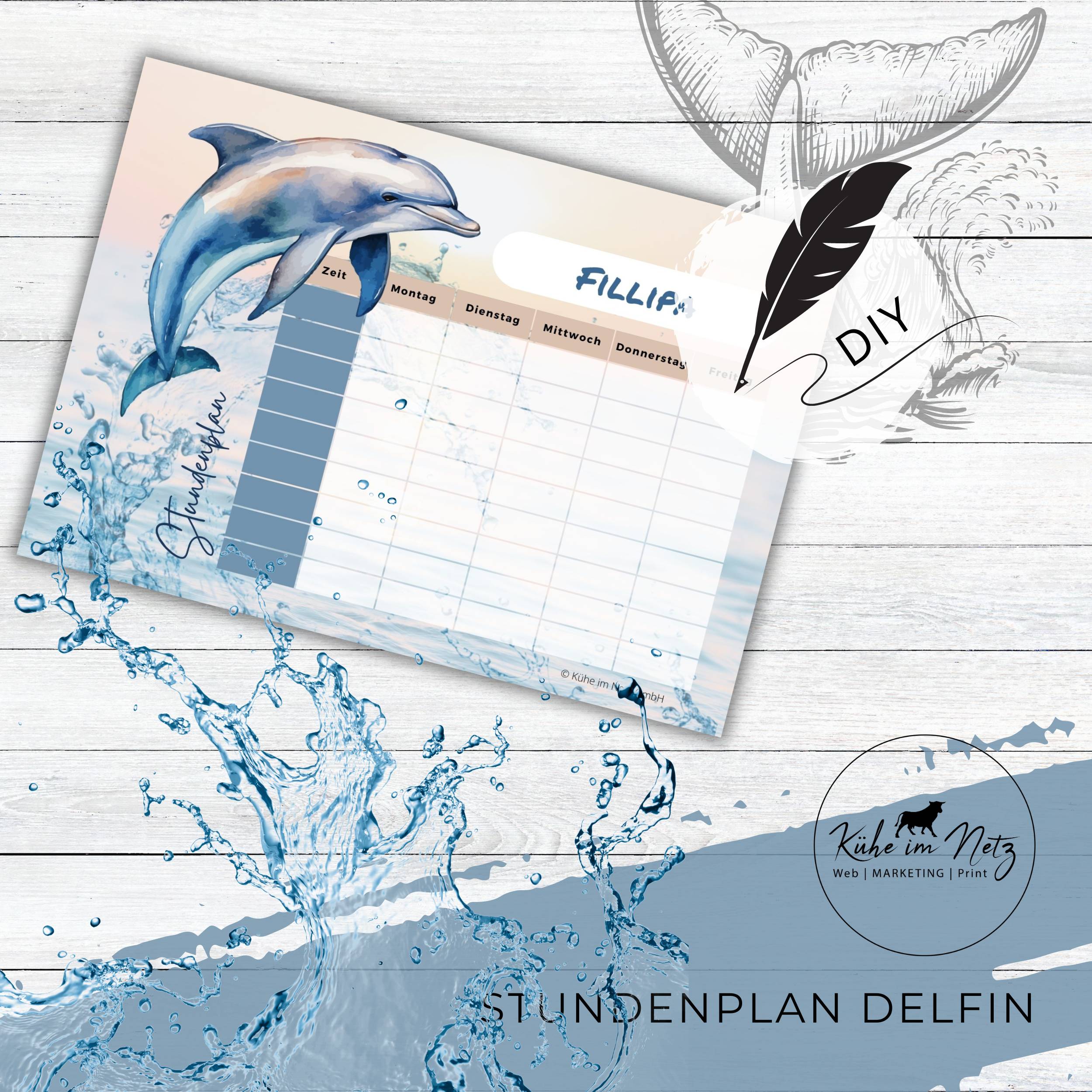 Stundenplan "Delfin" | Personalisierbare Druckvorlage | Sofortdownload