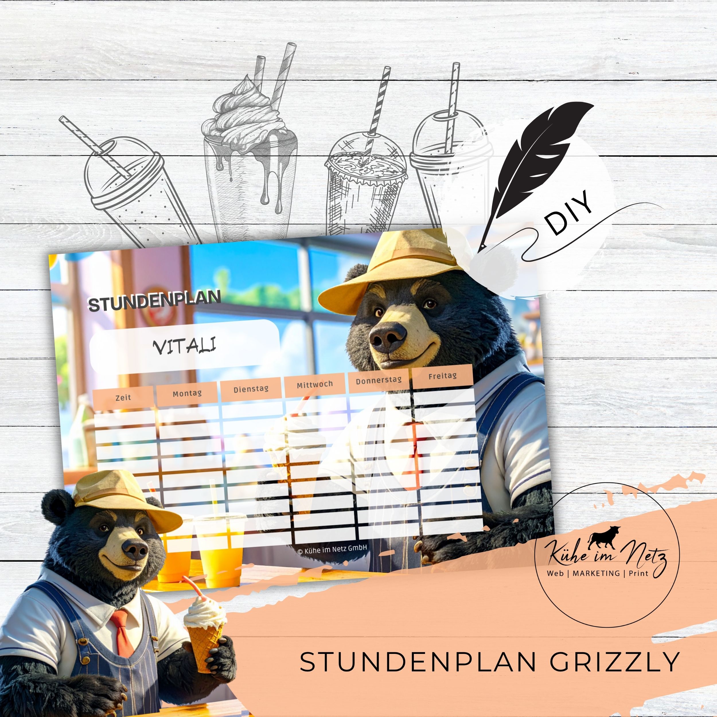 Stundenplan „Grizzly“ | Personalisierbare Druckvorlage #backtoschool | PDF Formular Download