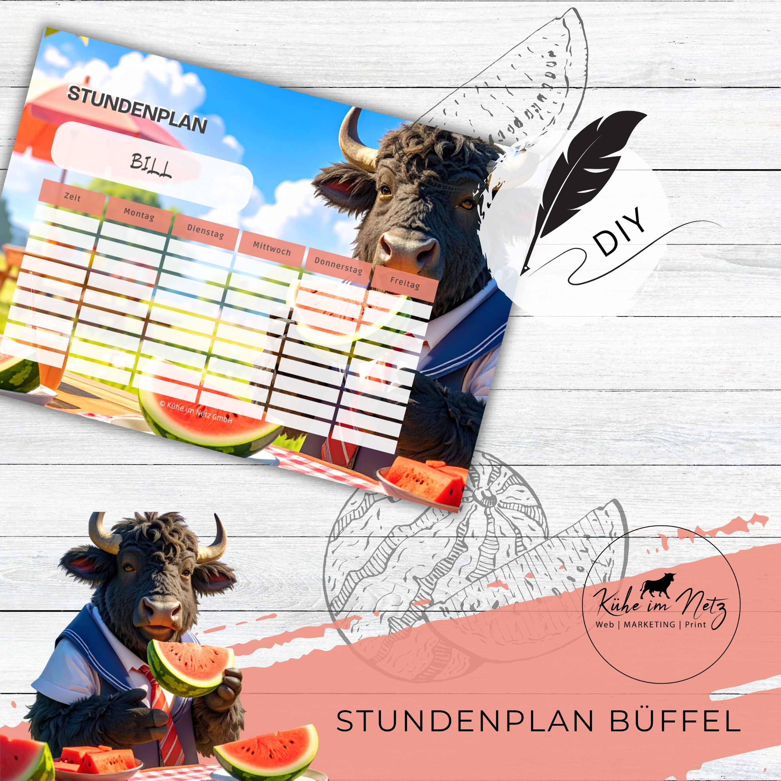 Stundenplan „Büffel“ | Personalisierbare Druckvorlage #backtoschool | PDF Formular Download