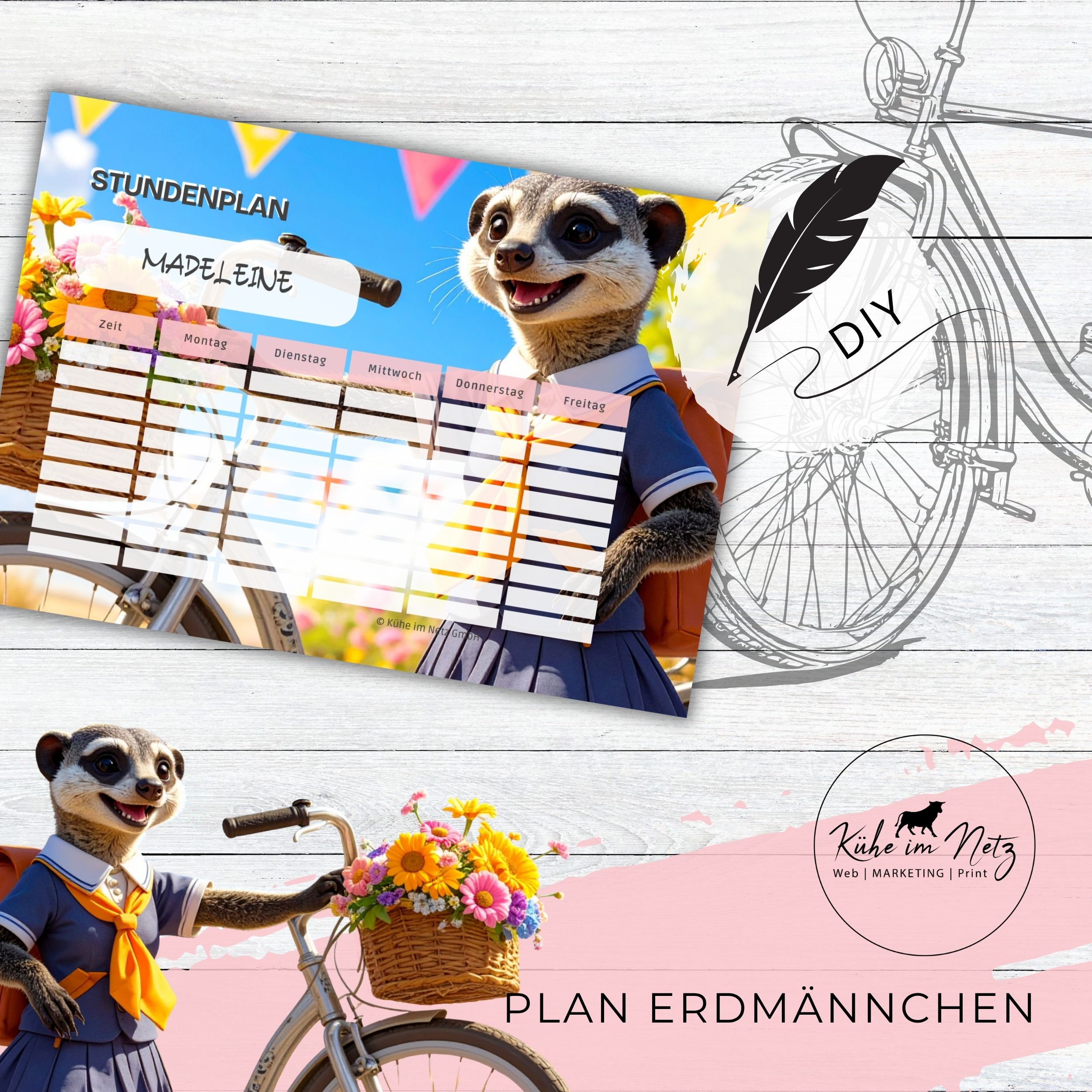 Stundenplan „Erdmännchen“ | Personalisierbare Druckvorlage #backtoschool | PDF Formular Download