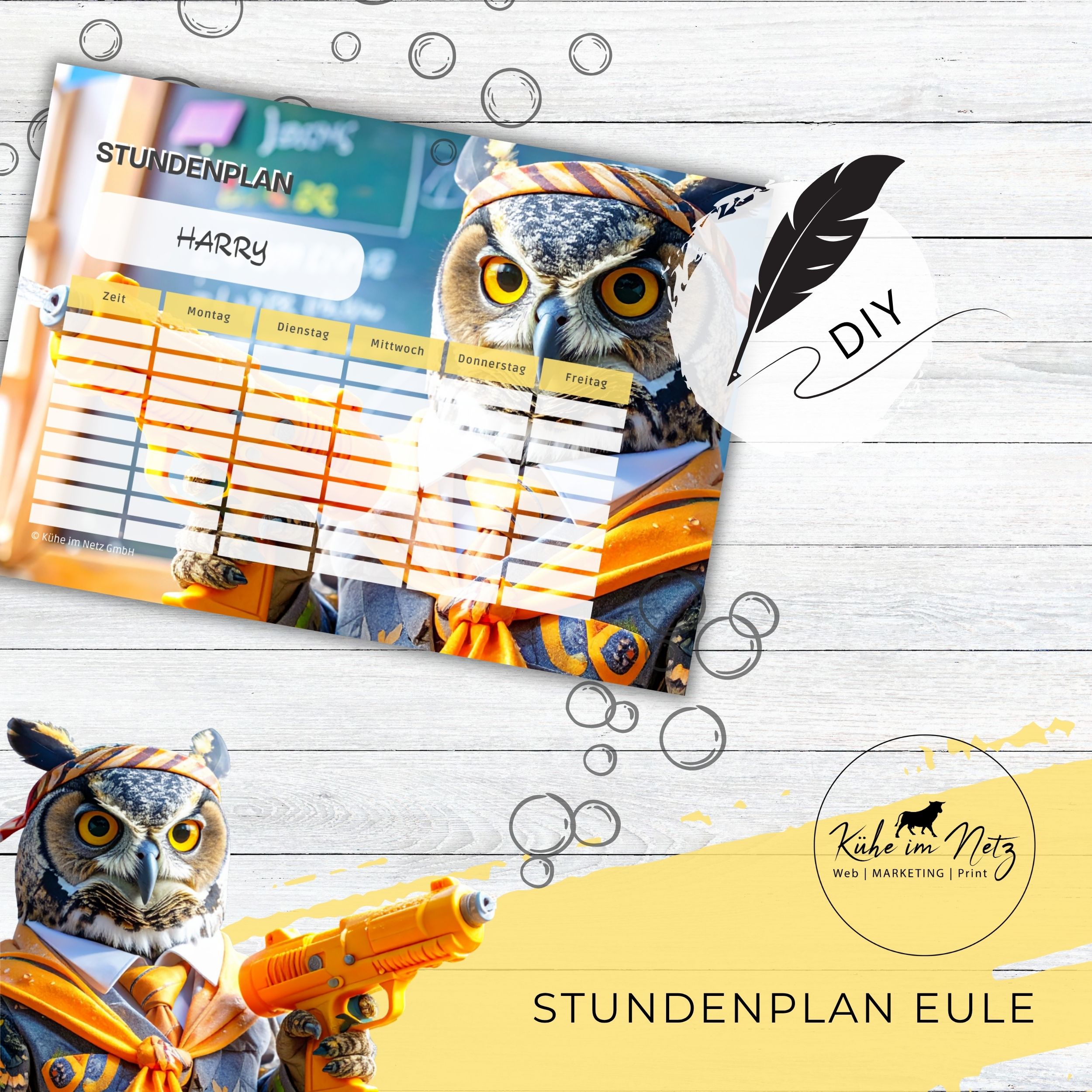 Stundenplan „Eule“ | Personalisierbare Druckvorlage #backtoschool | PDF Formular Download