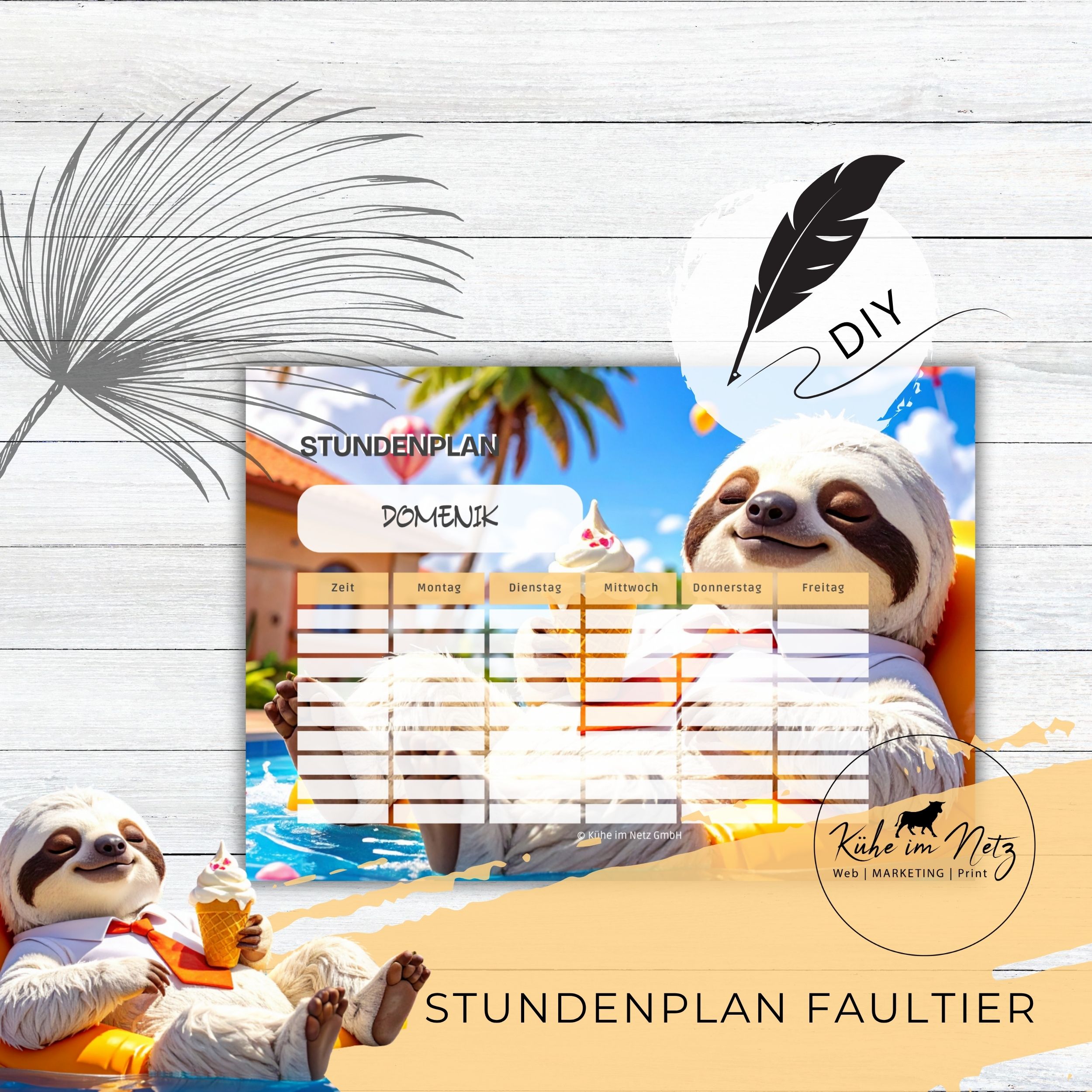 Stundenplan „Faultier“ | Personalisierbare Druckvorlage #backtoschool | PDF Formular Download