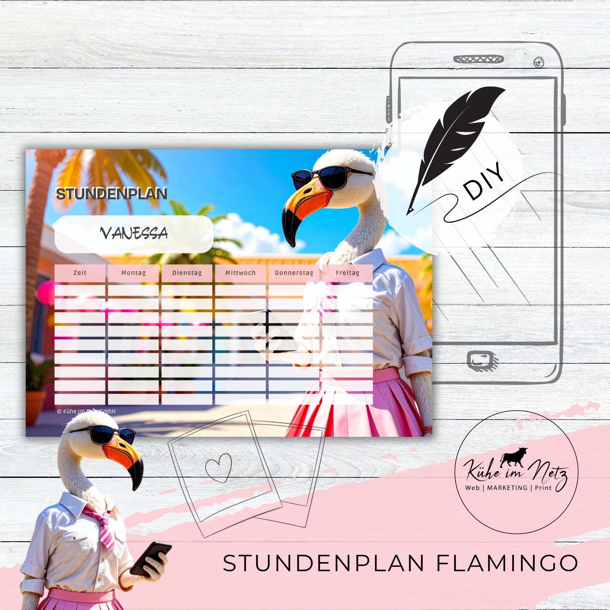 Stundenplan „Flamingo“ | Personalisierbare Druckvorlage #backtoschool | PDF Formular Download