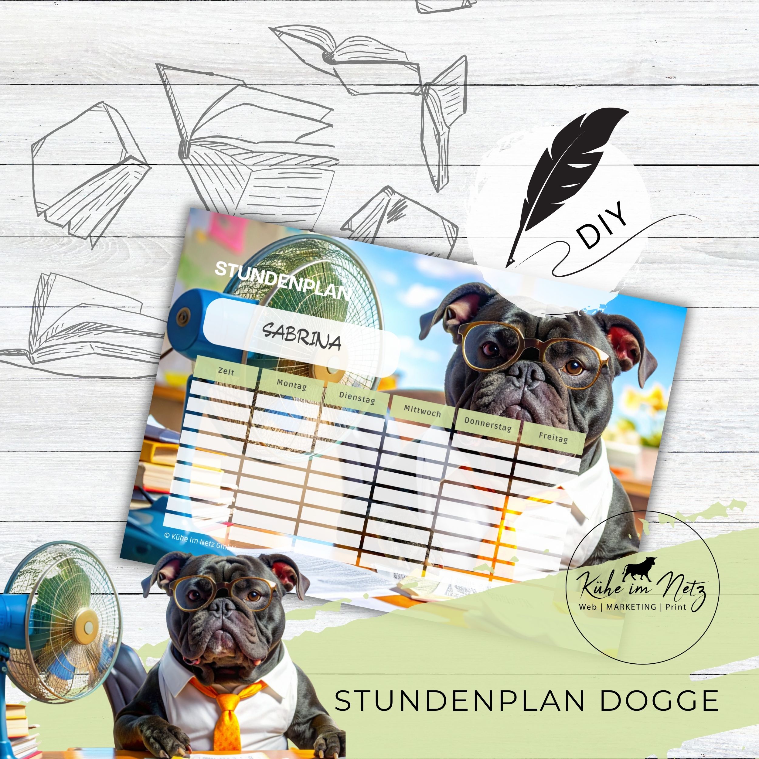 Stundenplan „Bulldogge“ | Personalisierbare Druckvorlage #backtoschool | PDF Formular Download