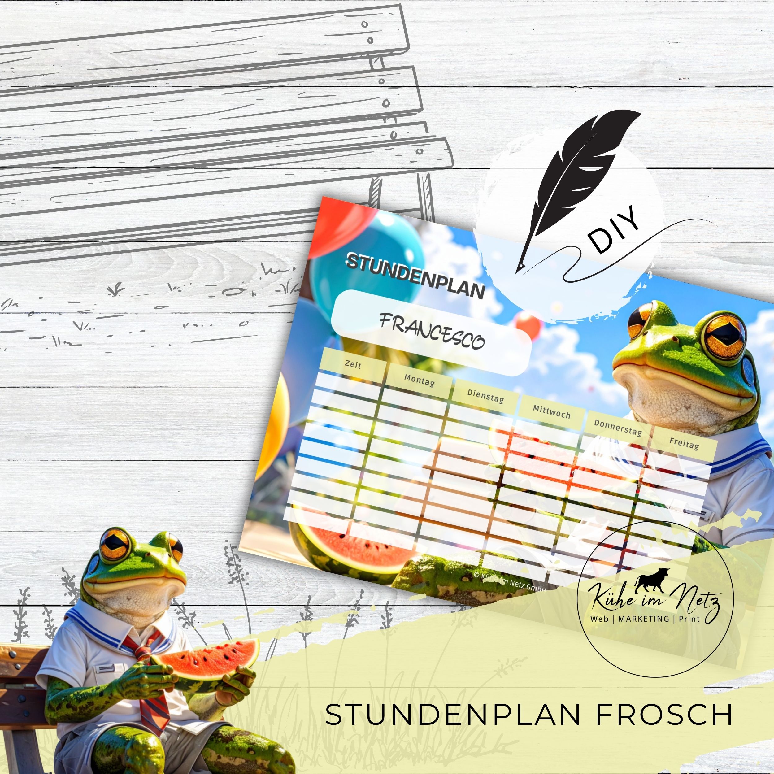 Stundenplan „Frosch“ | Personalisierbare Druckvorlage #backtoschool | PDF Formular Download