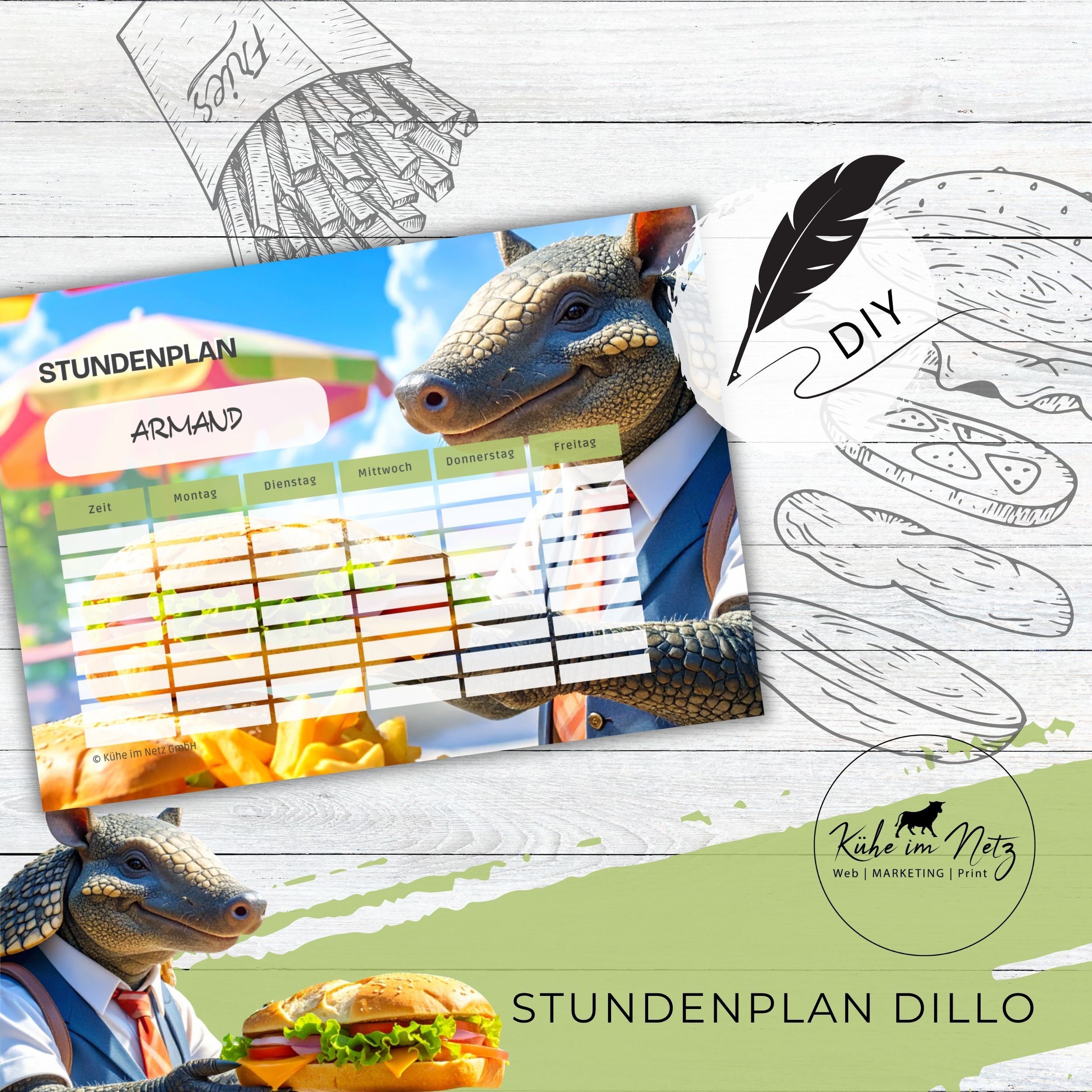 Stundenplan „Gürteltier“ | Personalisierbare Druckvorlage #backtoschool | PDF Formular Download