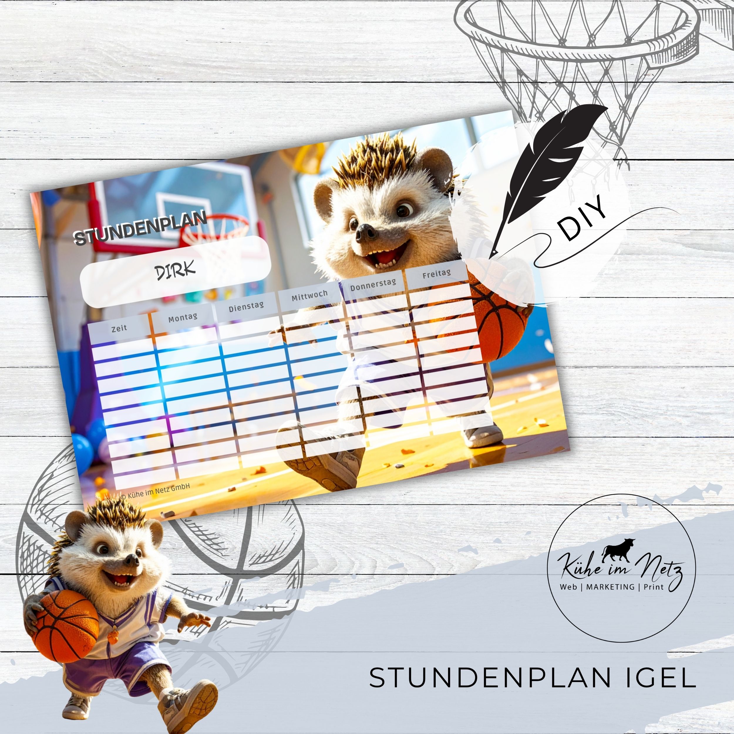 Stundenplan „Igel“ | Personalisierbare Druckvorlage #backtoschool | PDF Formular Download