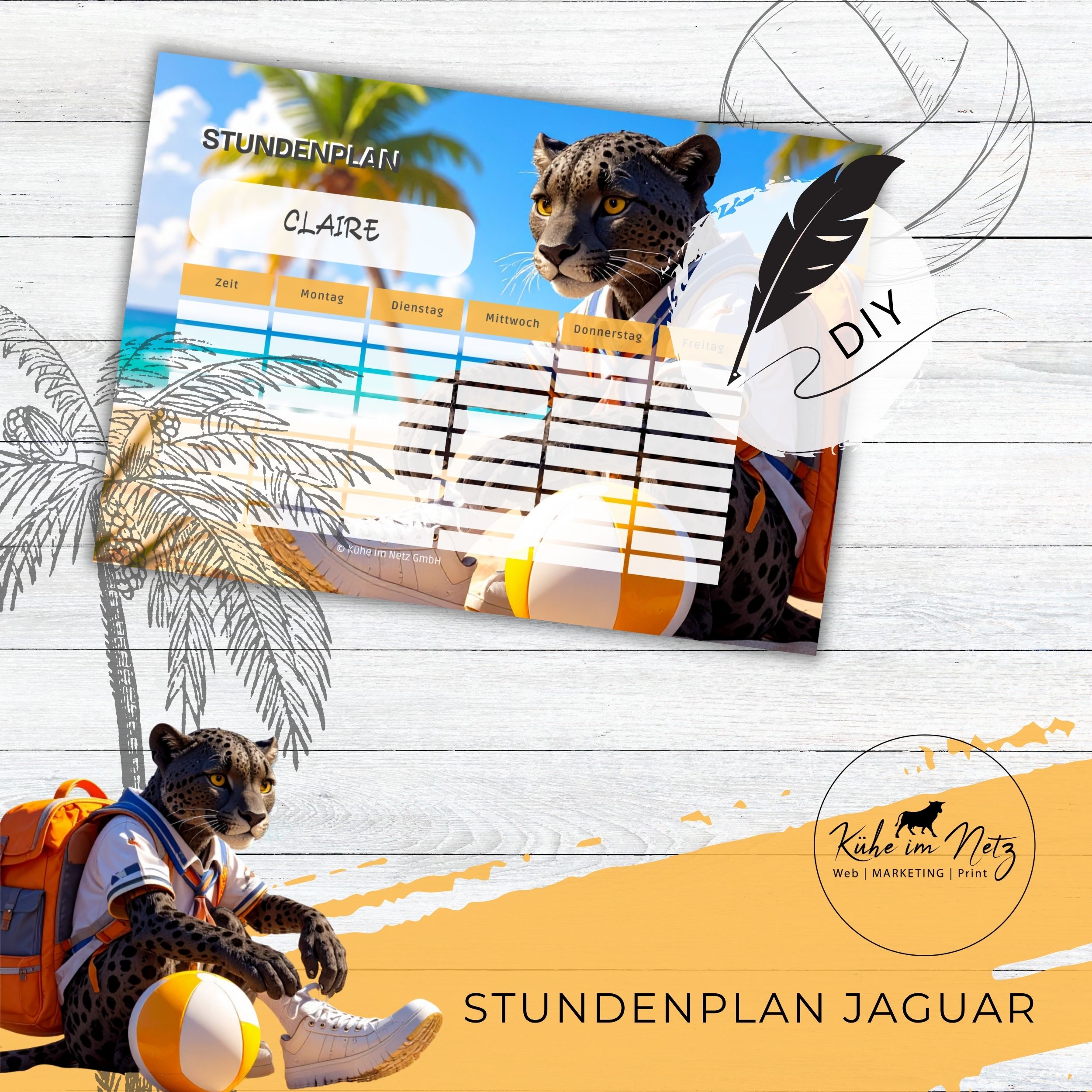Stundenplan „Jaguar“ | Personalisierbare Druckvorlage #backtoschool | PDF Formular Download