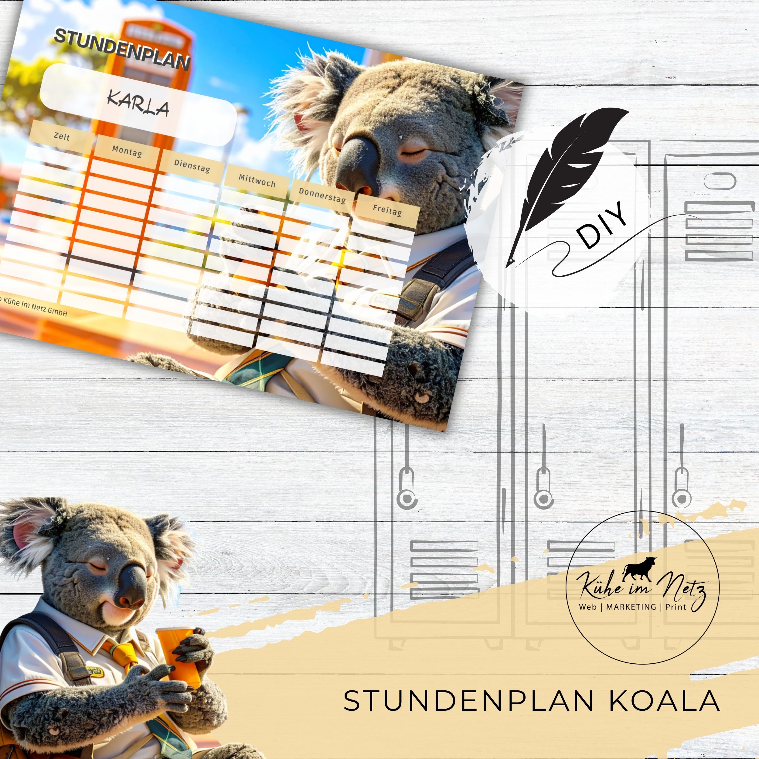 Stundenplan „Koala“ | Personalisierbare Druckvorlage #backtoschool | PDF Formular Download