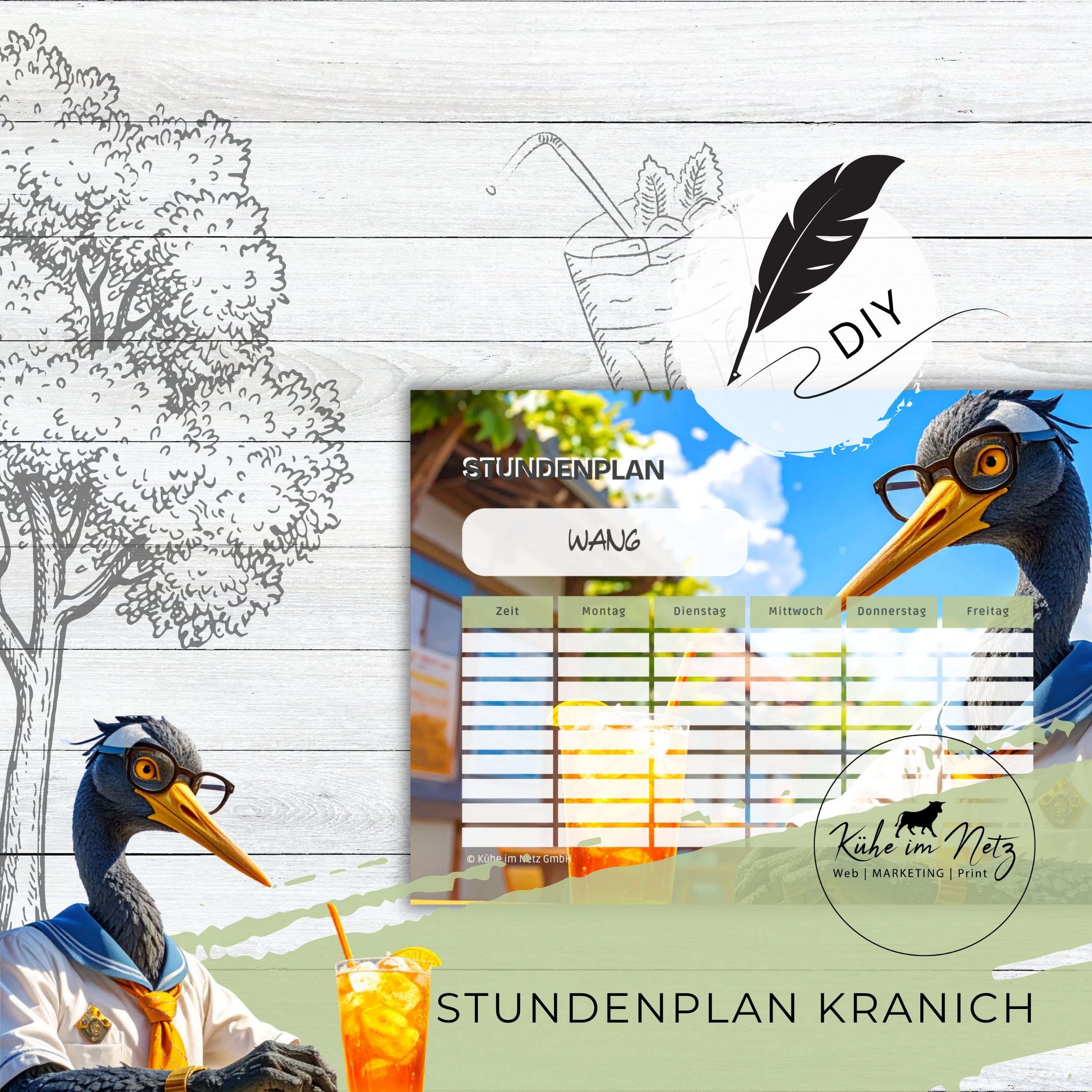 Stundenplan „Kranich“ | Personalisierbare Druckvorlage #backtoschool | PDF Formular Download