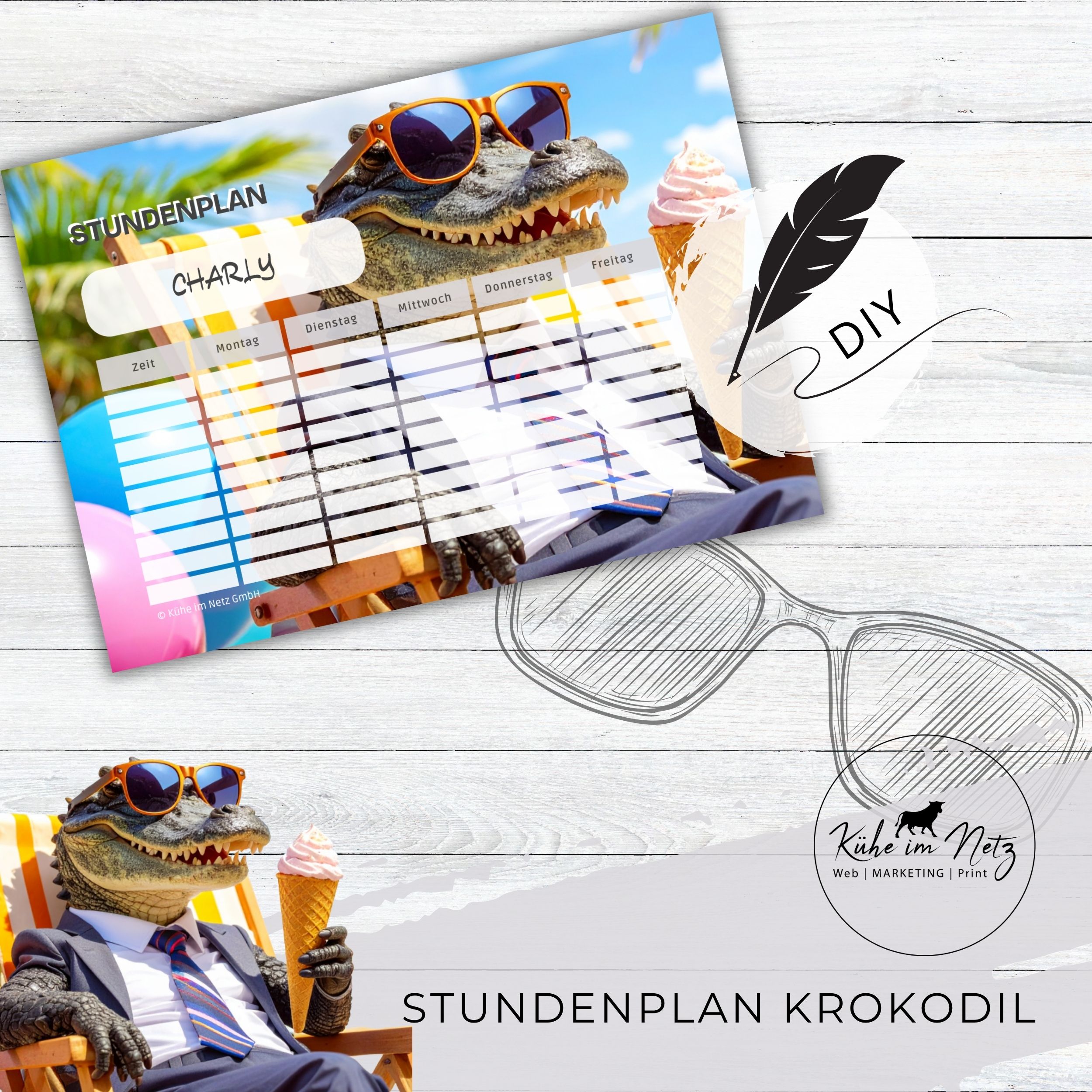 Stundenplan „Krokodil“ | Personalisierbare Druckvorlage #backtoschool | PDF Formular Download