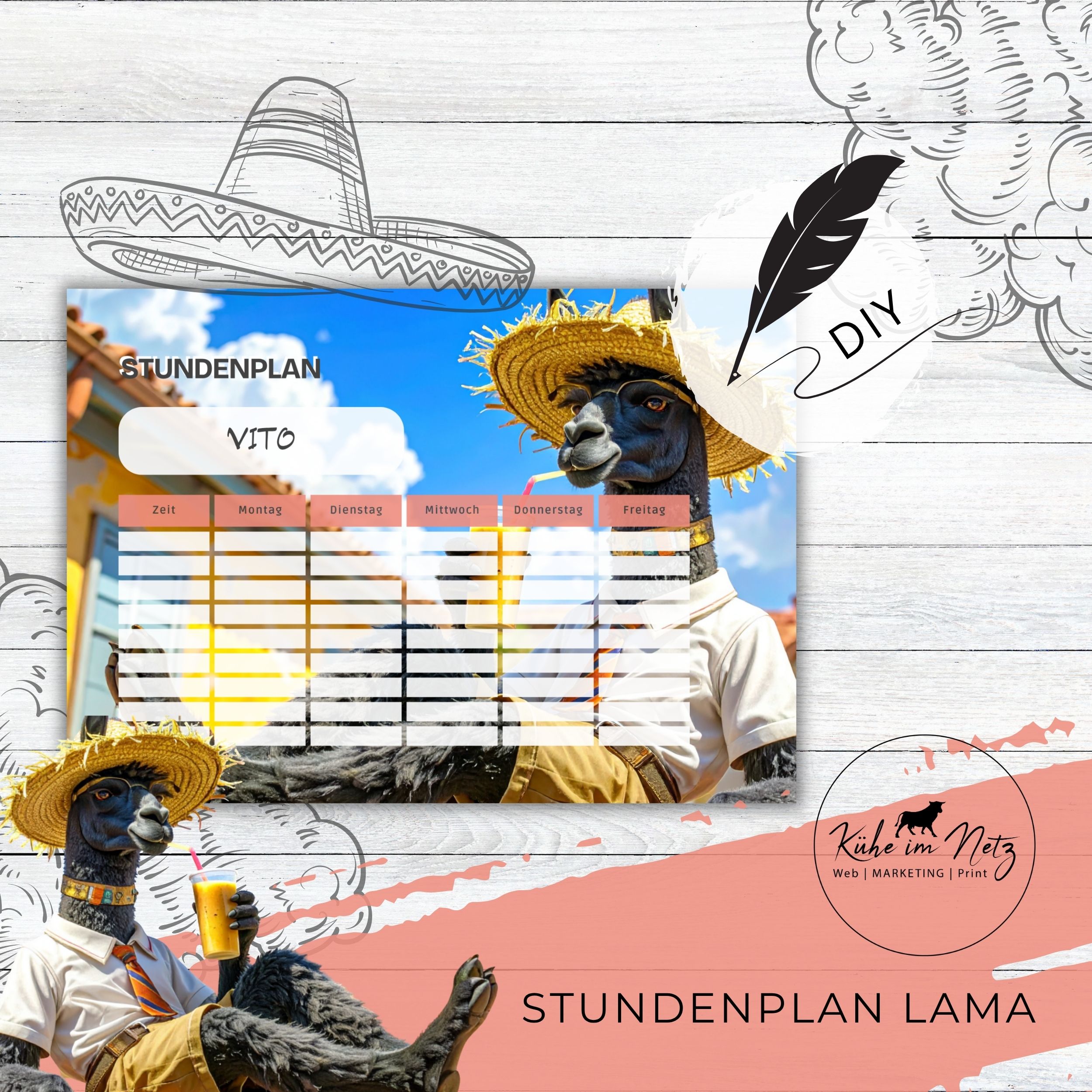 Stundenplan „Lama“ | Personalisierbare Druckvorlage #backtoschool | PDF Formular Download