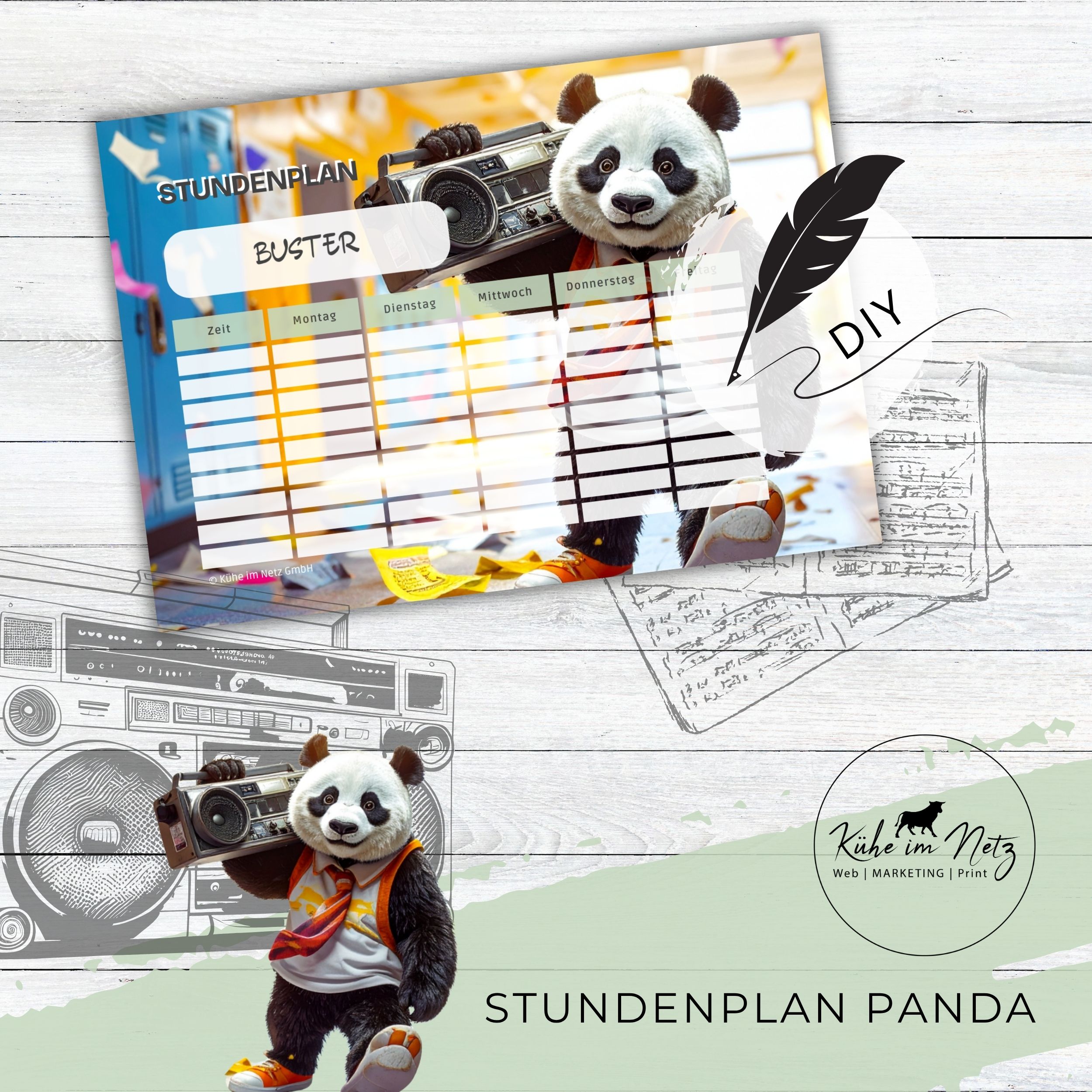 Stundenplan „Panda“ | Personalisierbare Druckvorlage #backtoschool | PDF Formular Download