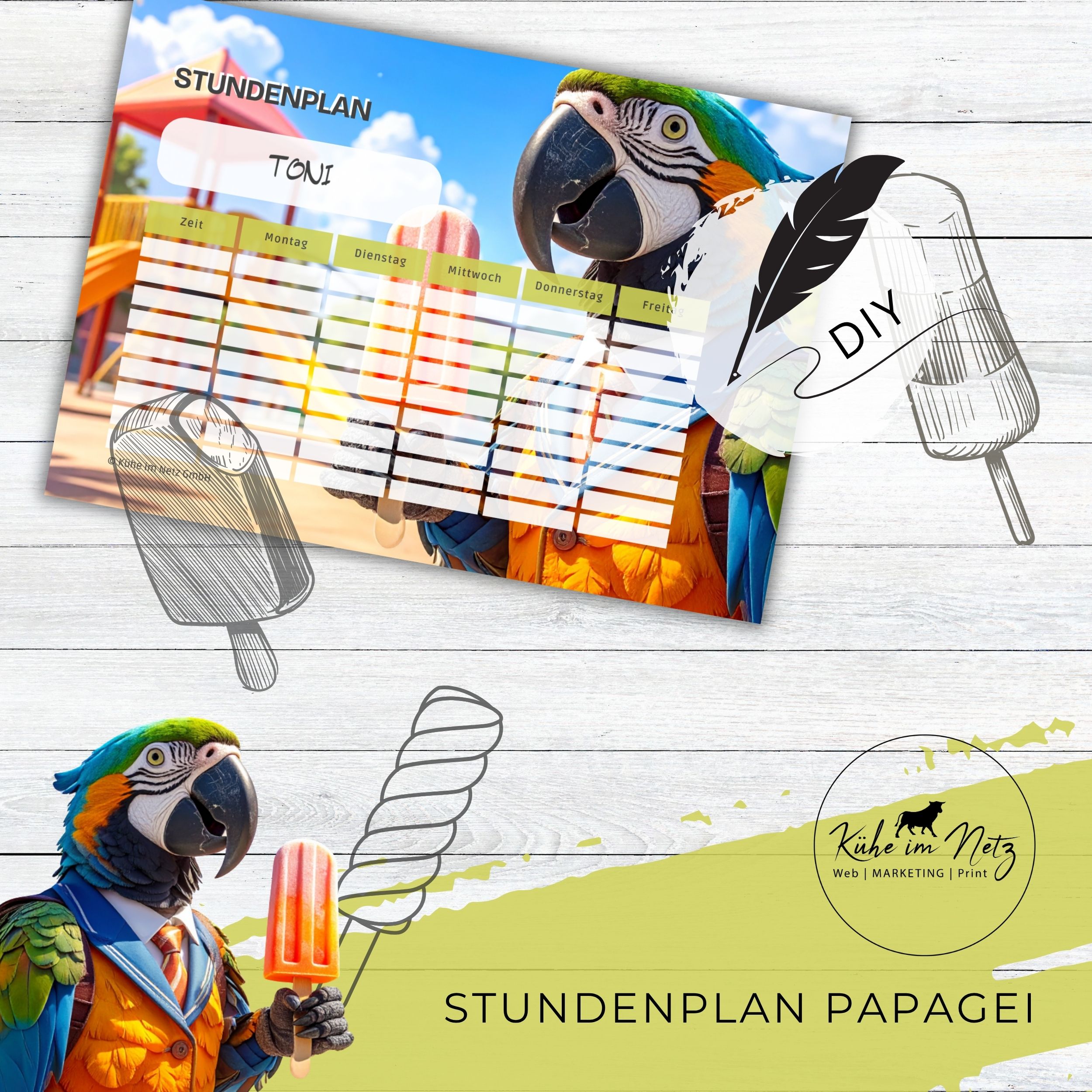 Stundenplan „Papagei“ | Personalisierbare Druckvorlage #backtoschool | PDF Formular Download
