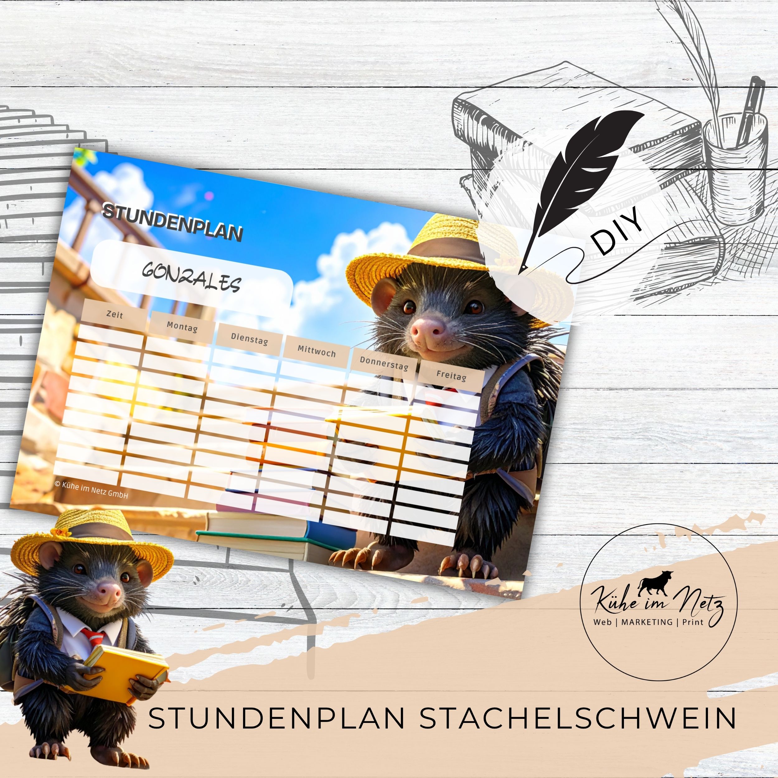 Stundenplan „Stachelschwein“ | Personalisierbare Druckvorlage #backtoschool | PDF Formular Download