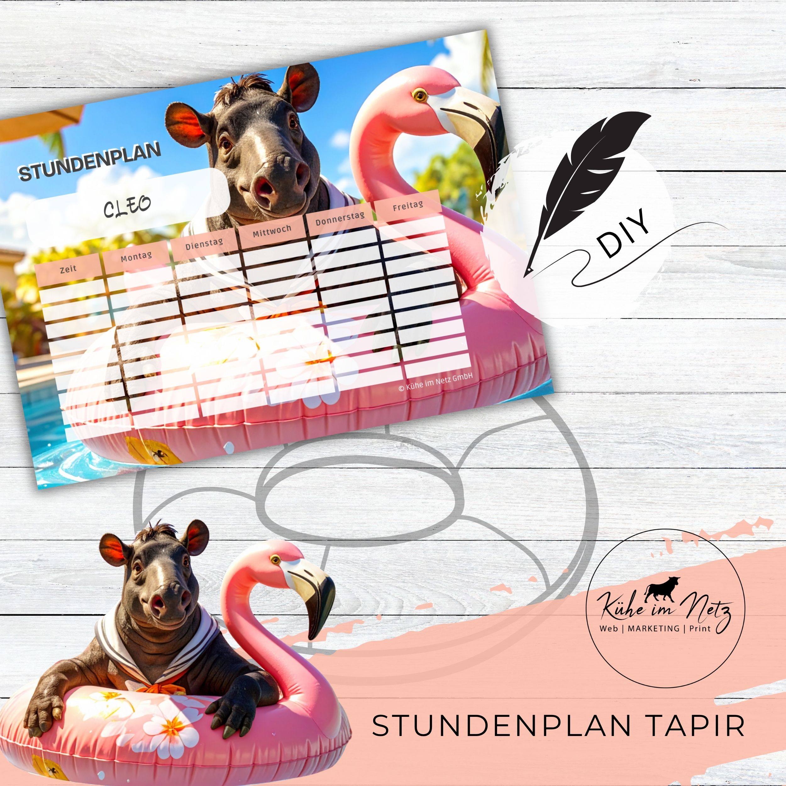 Stundenplan „Tapir“ | Personalisierbare Druckvorlage #backtoschool | PDF Formular Download