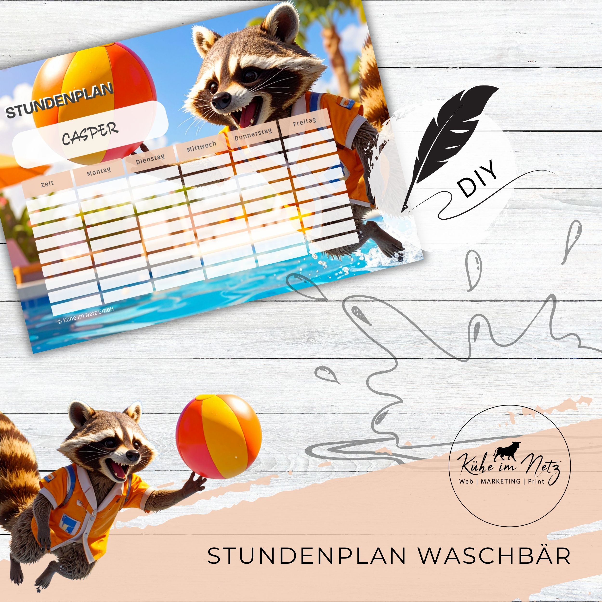 Stundenplan „Waschbär“ | Personalisierbare Druckvorlage #backtoschool | PDF Formular Download