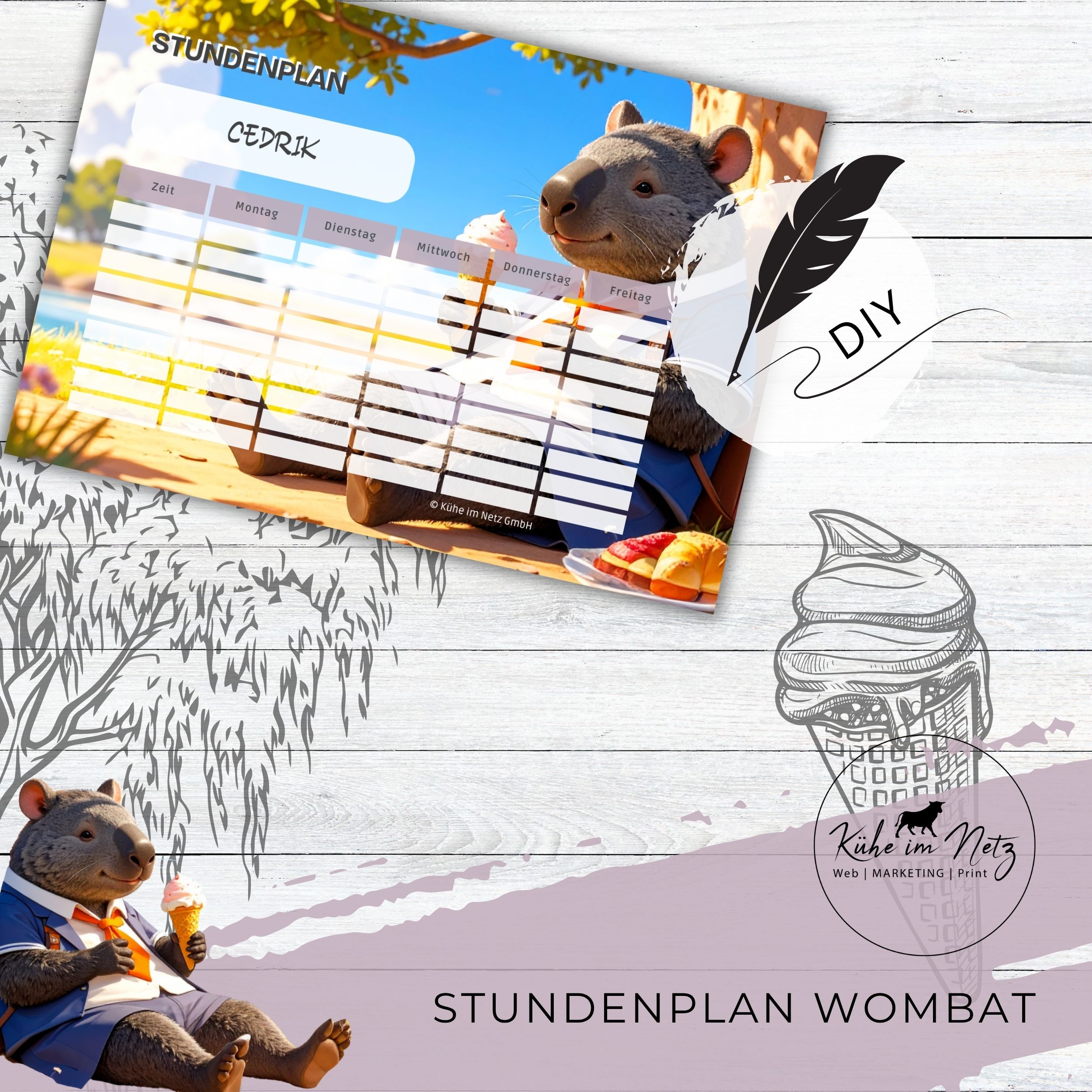 Stundenplan „Wombat“ | Personalisierbare Druckvorlage #backtoschool | PDF Formular Download